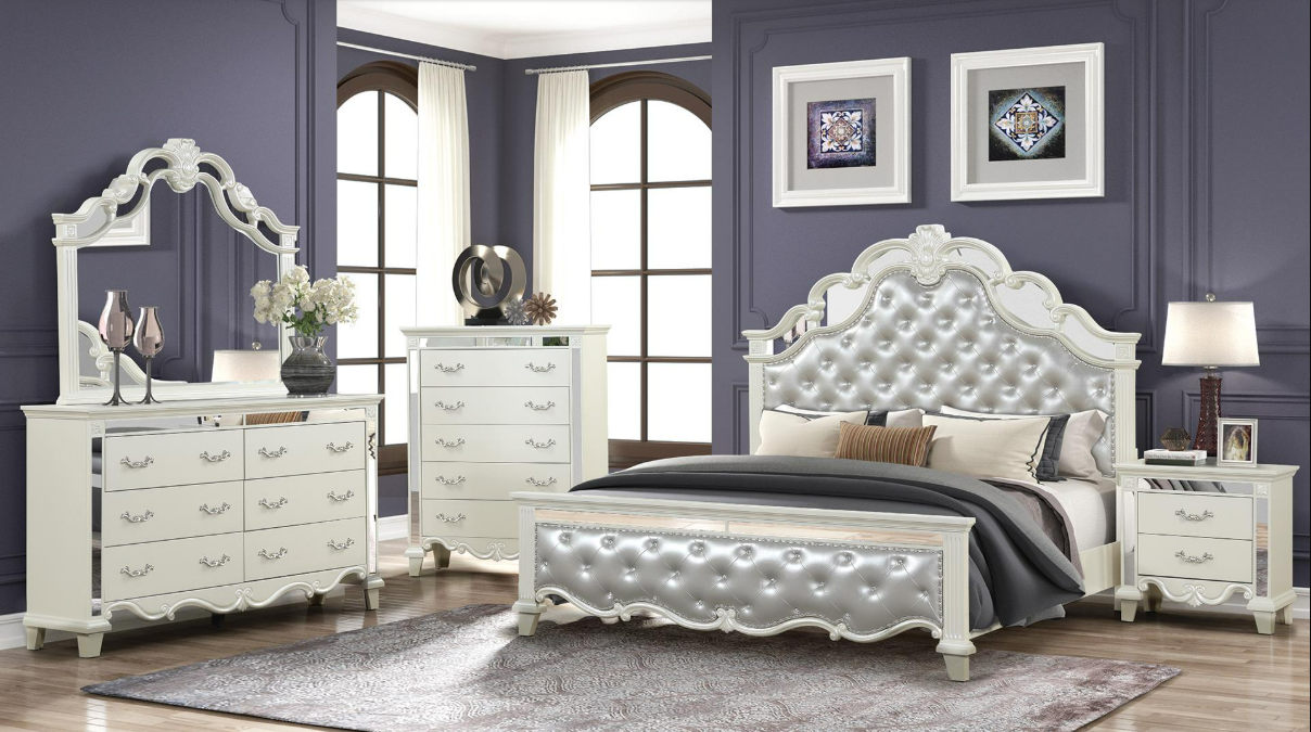 Including :Queen Bed, Dresser Mirror, Chest, and one Nightstand.